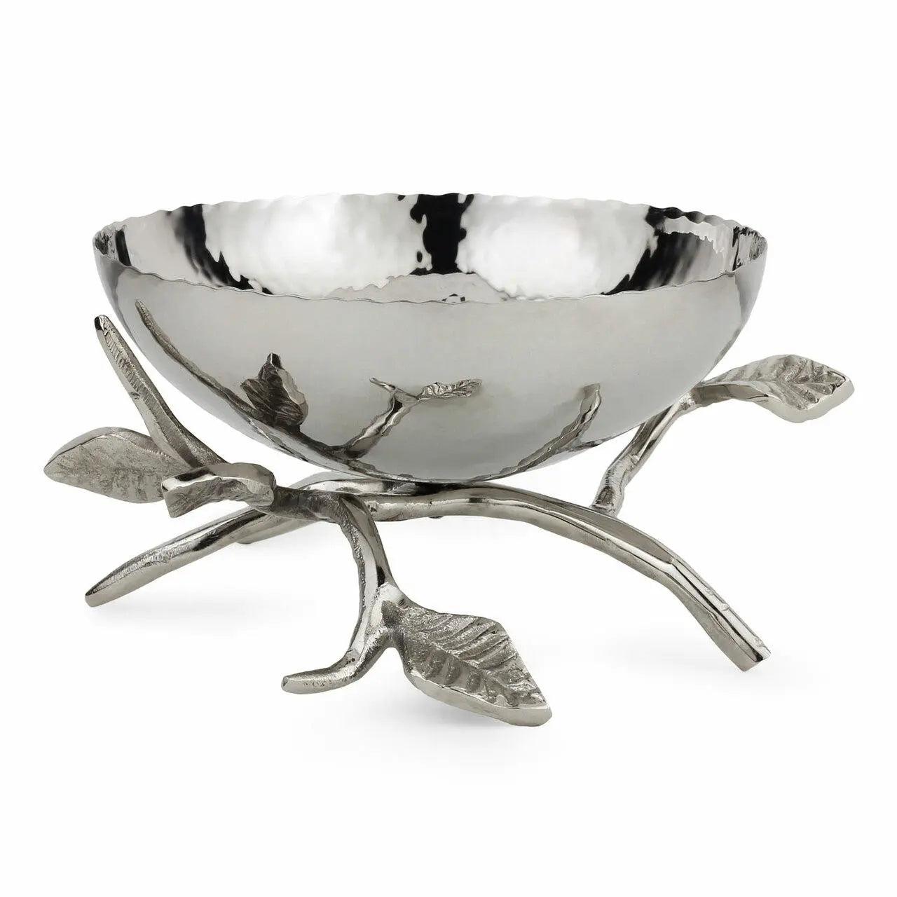 Hammered Vine Pedestal Serving Bowl — Polished Stainless Steel