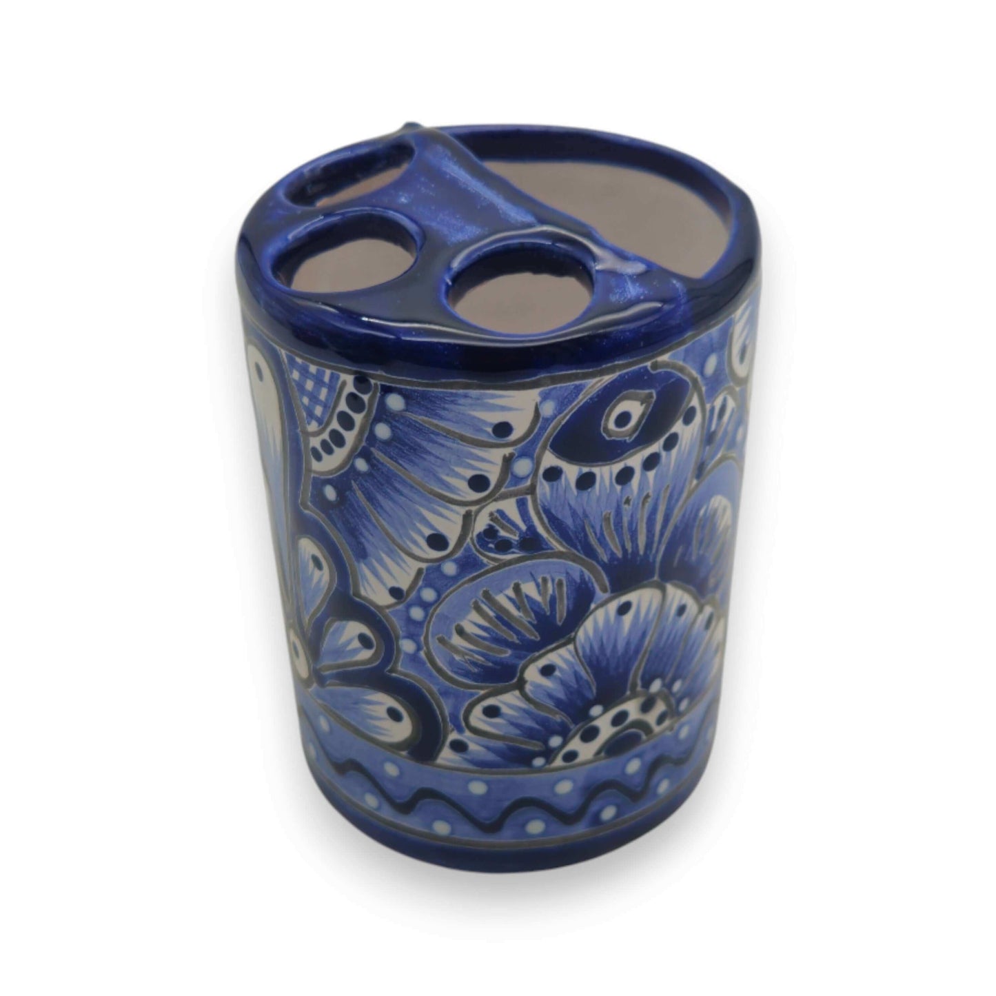 Hand-Painted Talavera Toothbrush Holder | Blue & White Ceramic