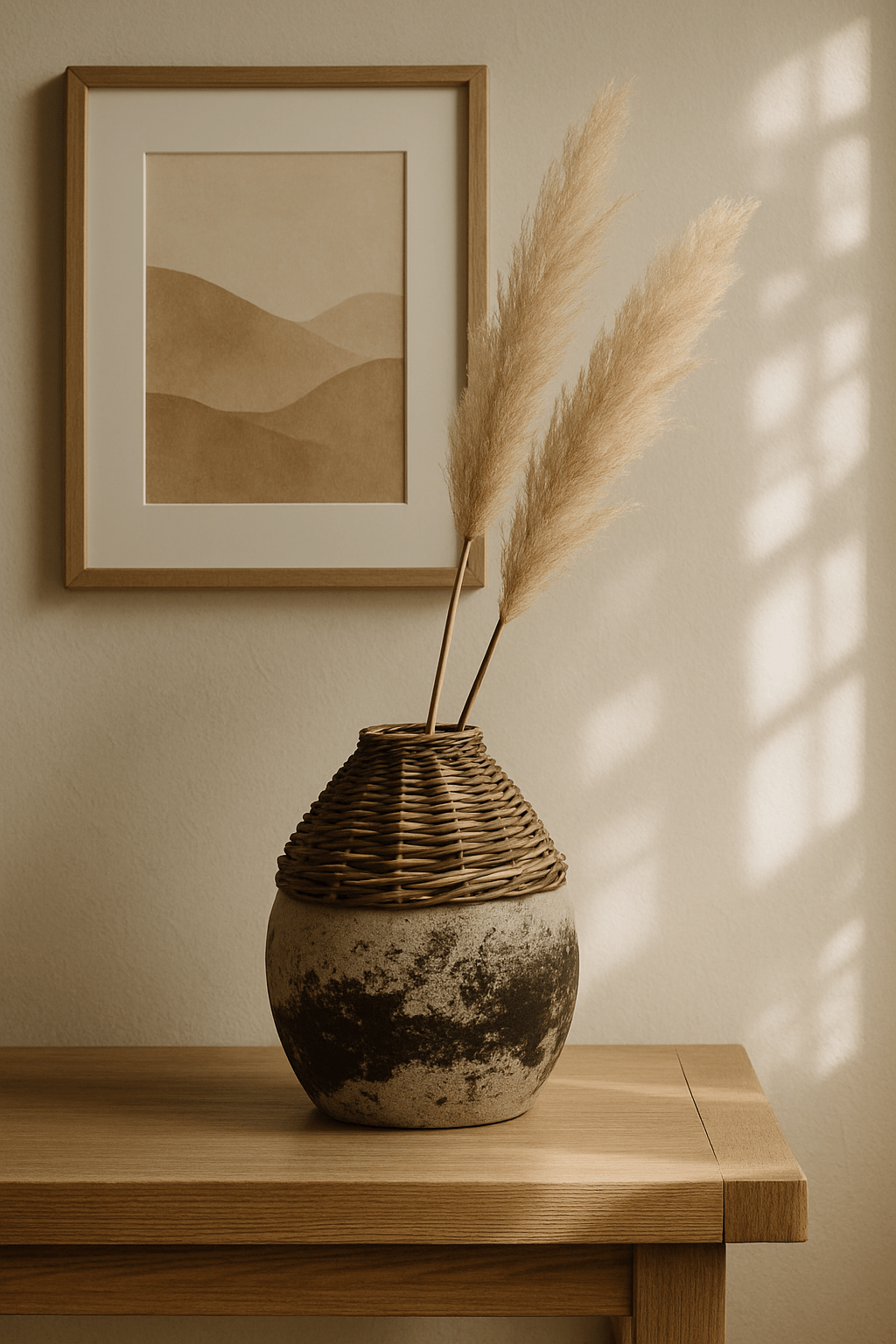 The Dune Hand-Woven Rattan & Clay Floor Vase