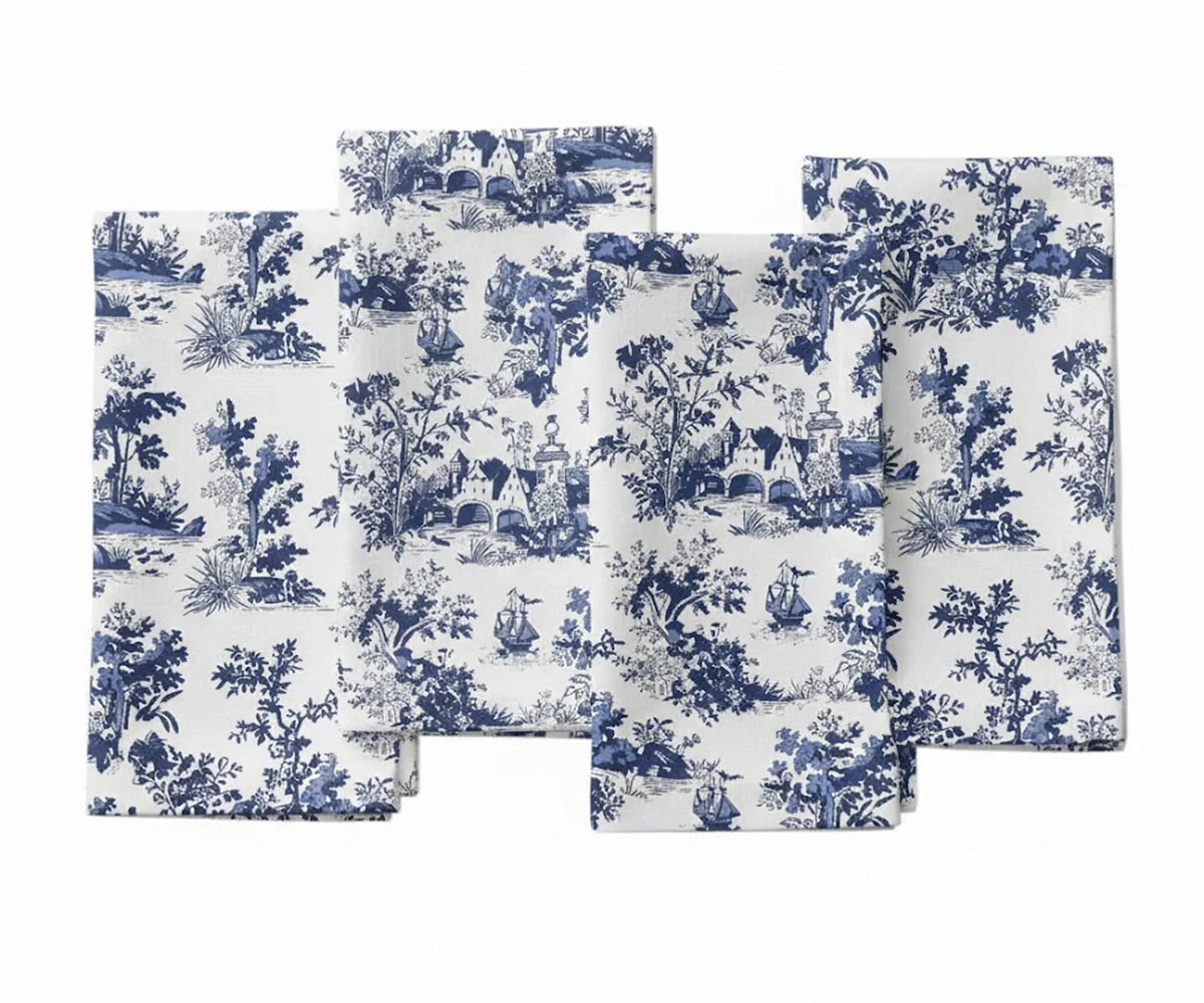 Blue Toile Cotton Dinner Napkins