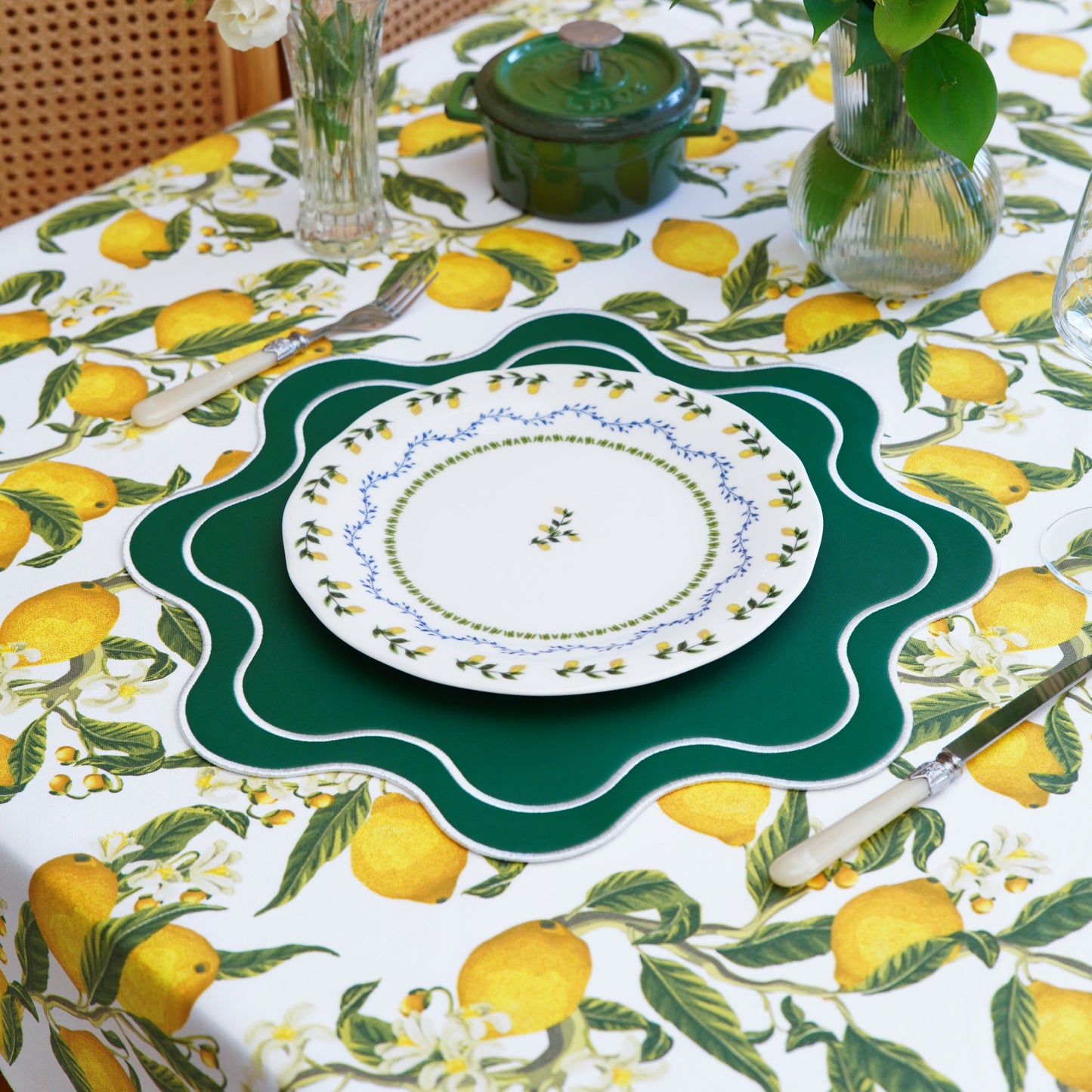 HAVEN GREEN WAVY EDGE FAUX LEATHER PLACEMAT (Set Of 4)