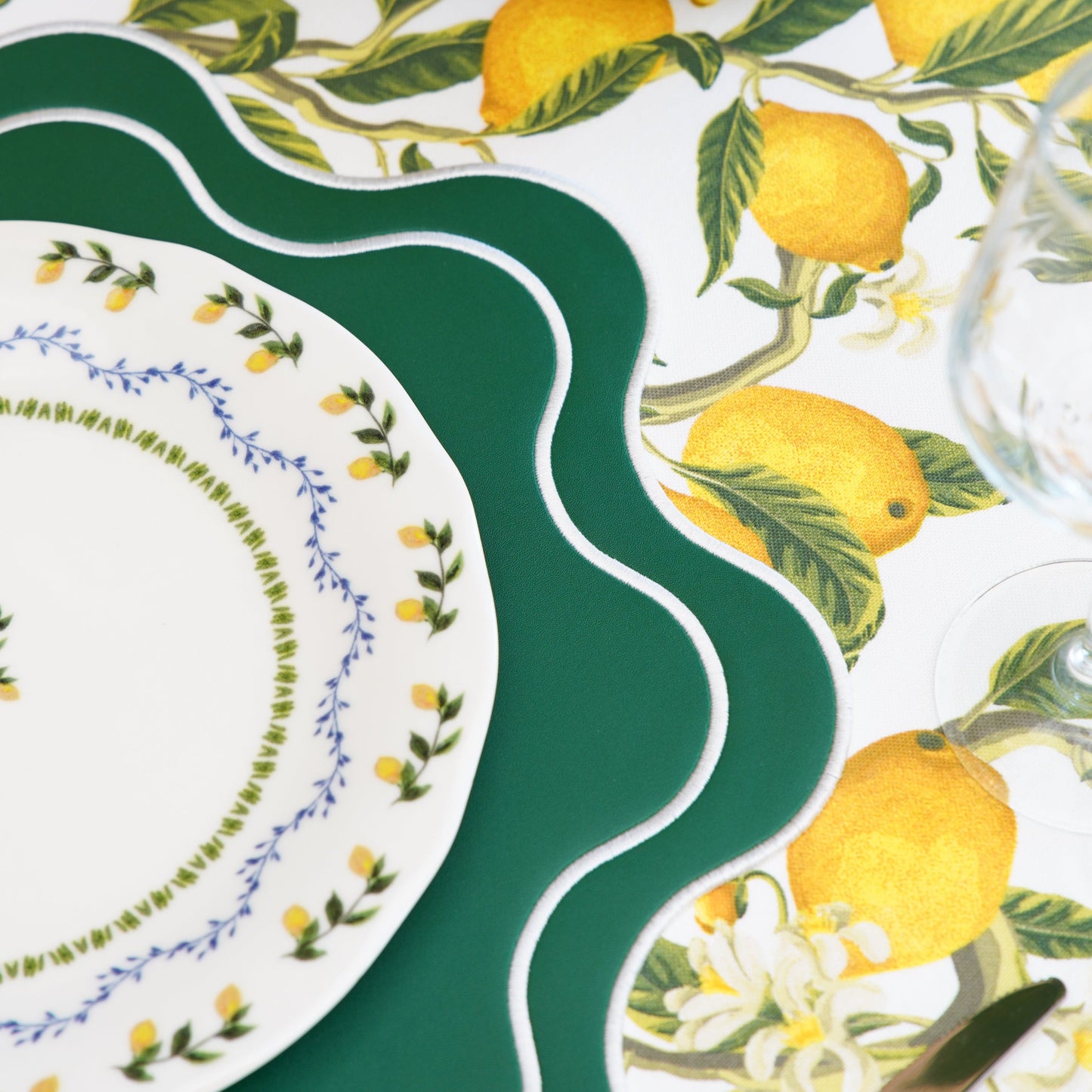 HAVEN GREEN WAVY EDGE FAUX LEATHER PLACEMAT (Set Of 4)