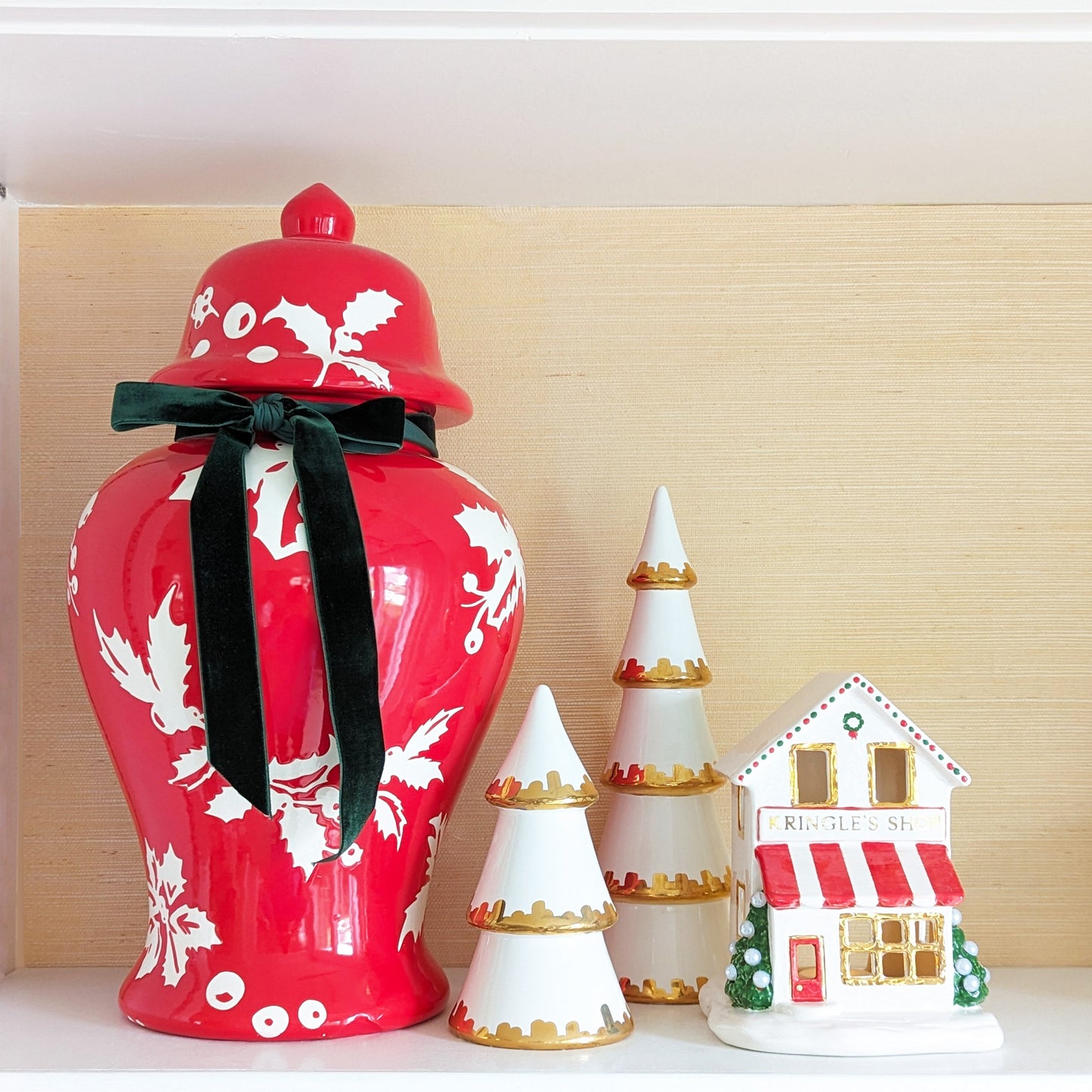 Ivory, Red & Green Kringle Shop with 22K Gold Accents