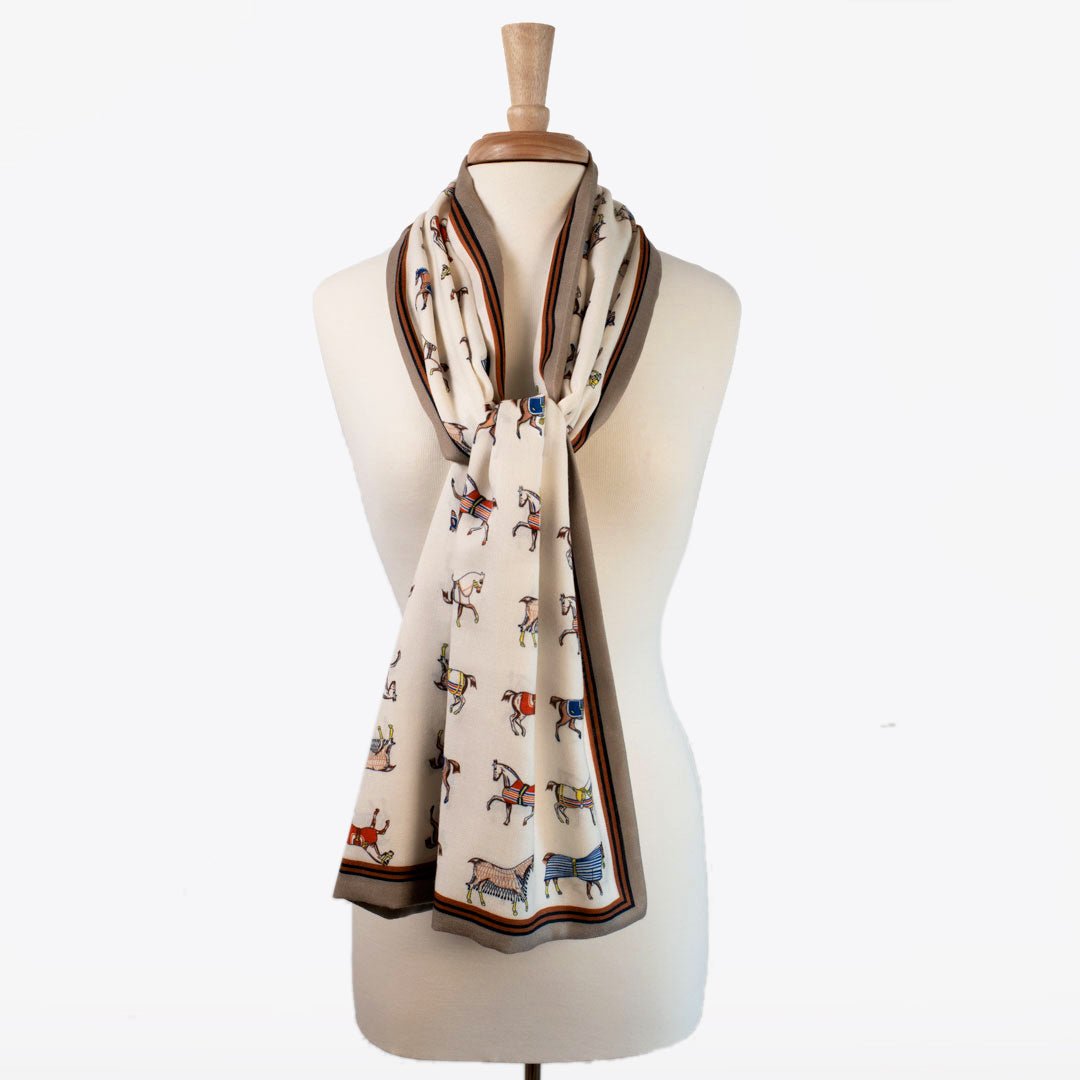 The Paddock Wrap- Equestrian Motif Double Sided Jacquard Scarf