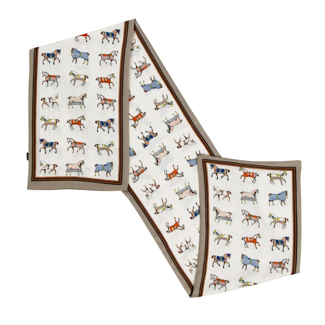The Paddock Wrap- Equestrian Motif Double Sided Jacquard Scarf