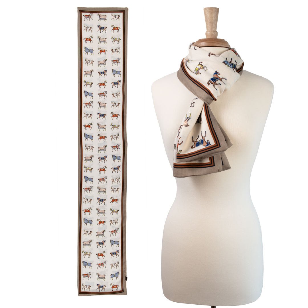 The Paddock Wrap- Equestrian Motif Double Sided Jacquard Scarf