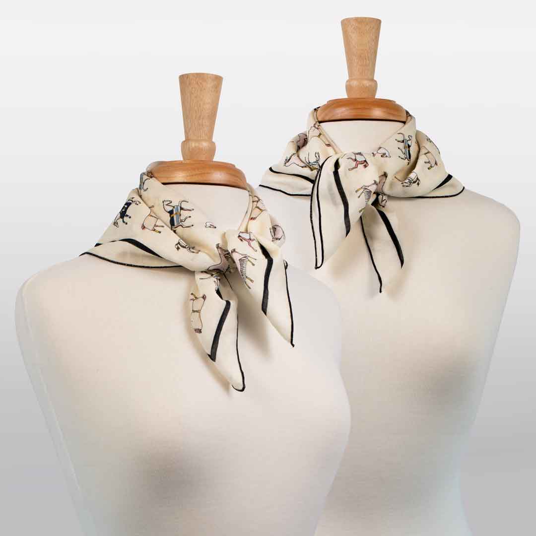 Hunt Club - Stylized Equestrian Pattern in Ivory Fine Cotton Scarf