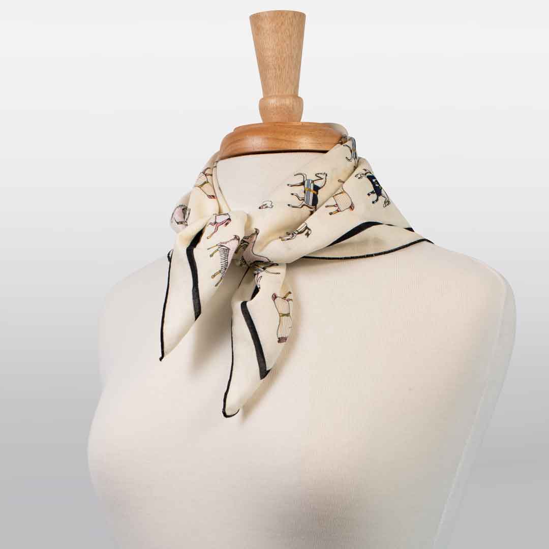 Hunt Club - Stylized Equestrian Pattern in Ivory Fine Cotton Scarf