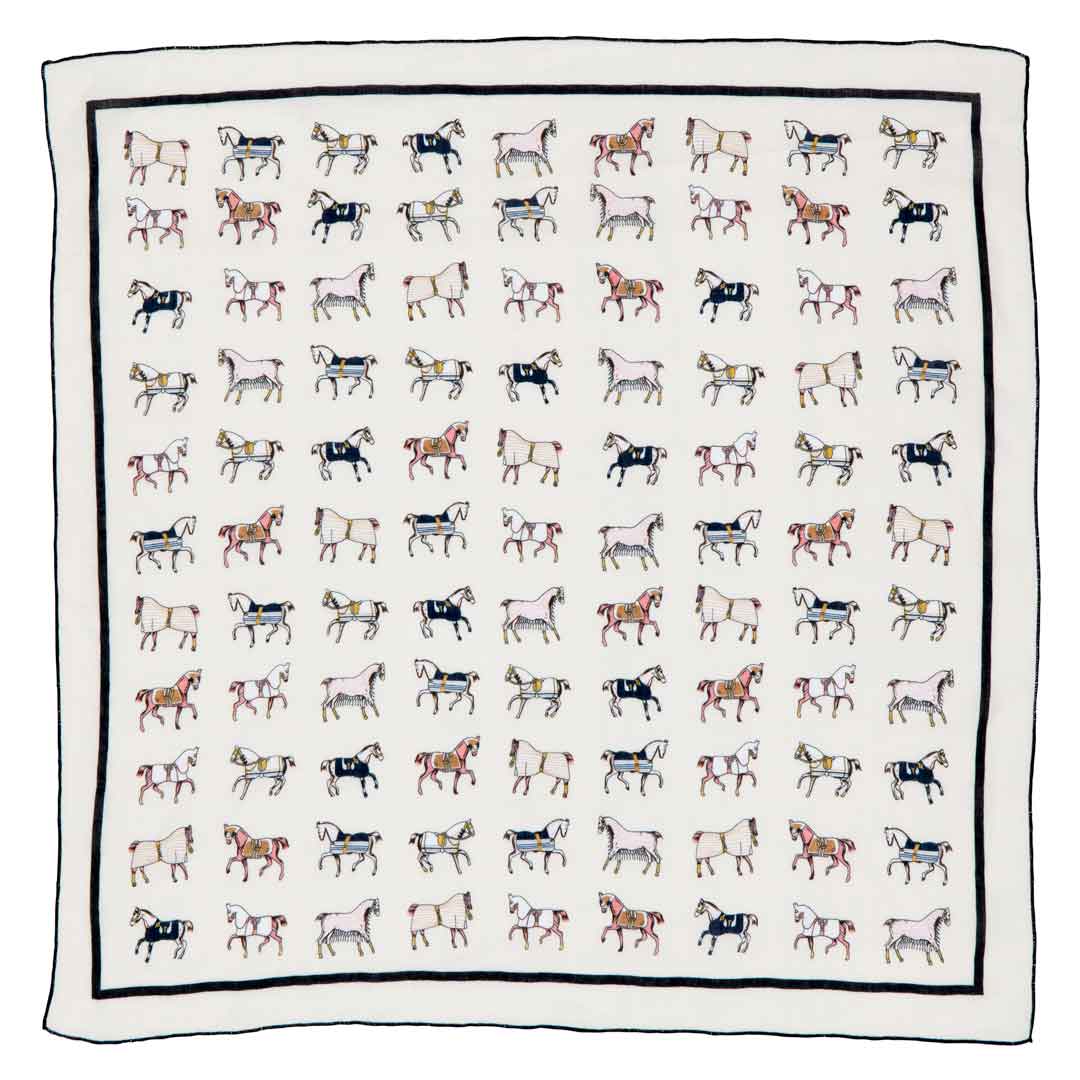 Hunt Club - Stylized Equestrian Pattern in Ivory Fine Cotton Scarf