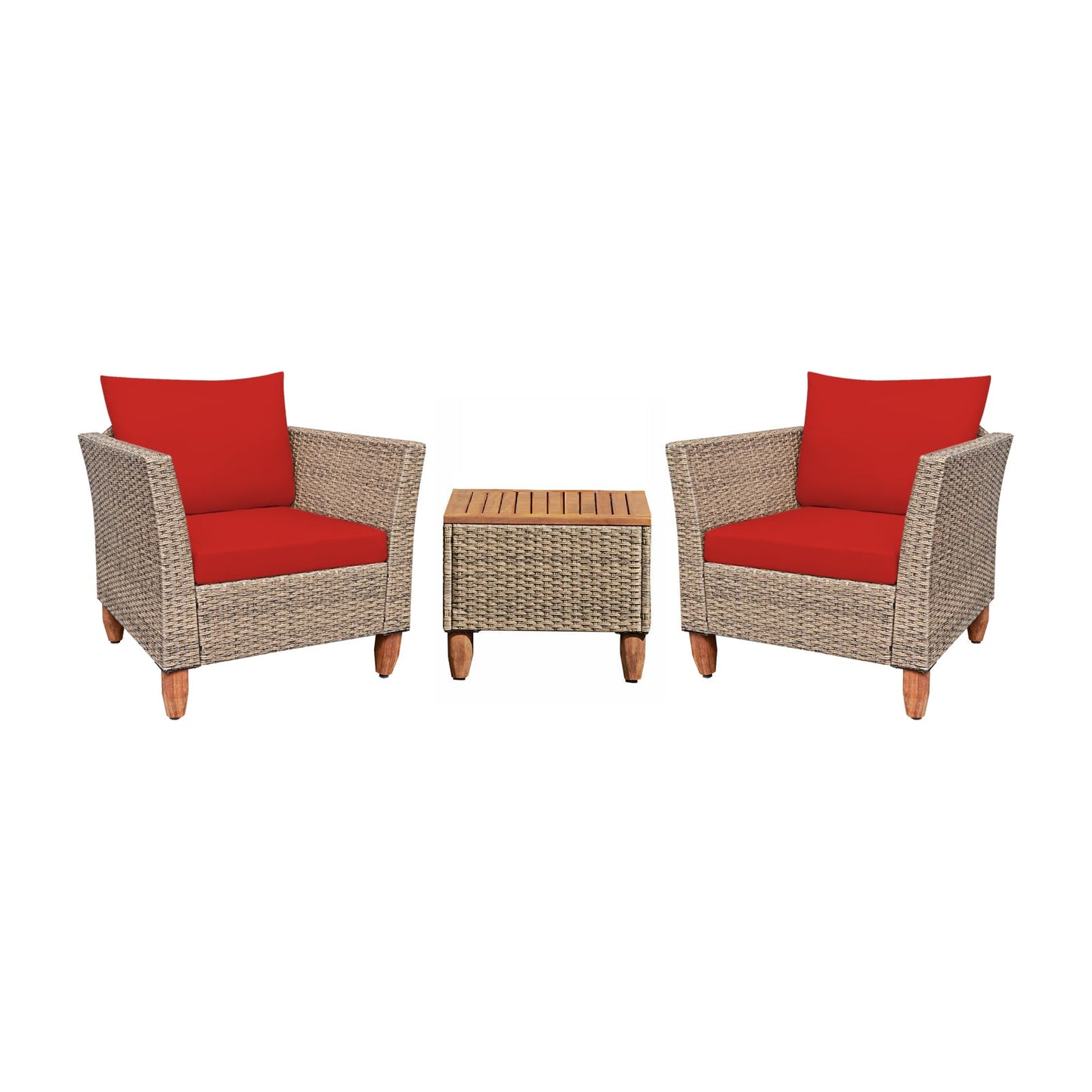 3 Pieces Patio Rattan Furniture Set with Washable Cushion for Yard Porch
