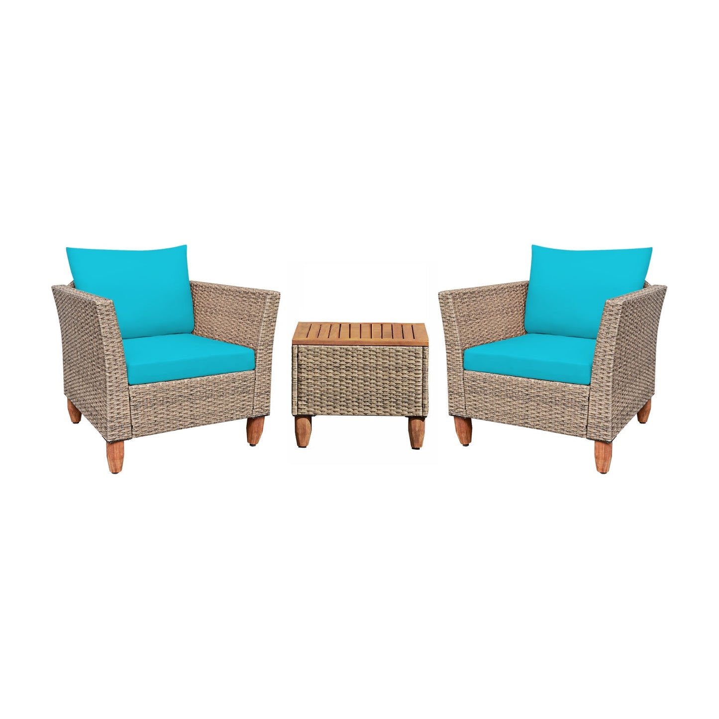 3 Pieces Patio Rattan Furniture Set with Washable Cushion for Yard Porch