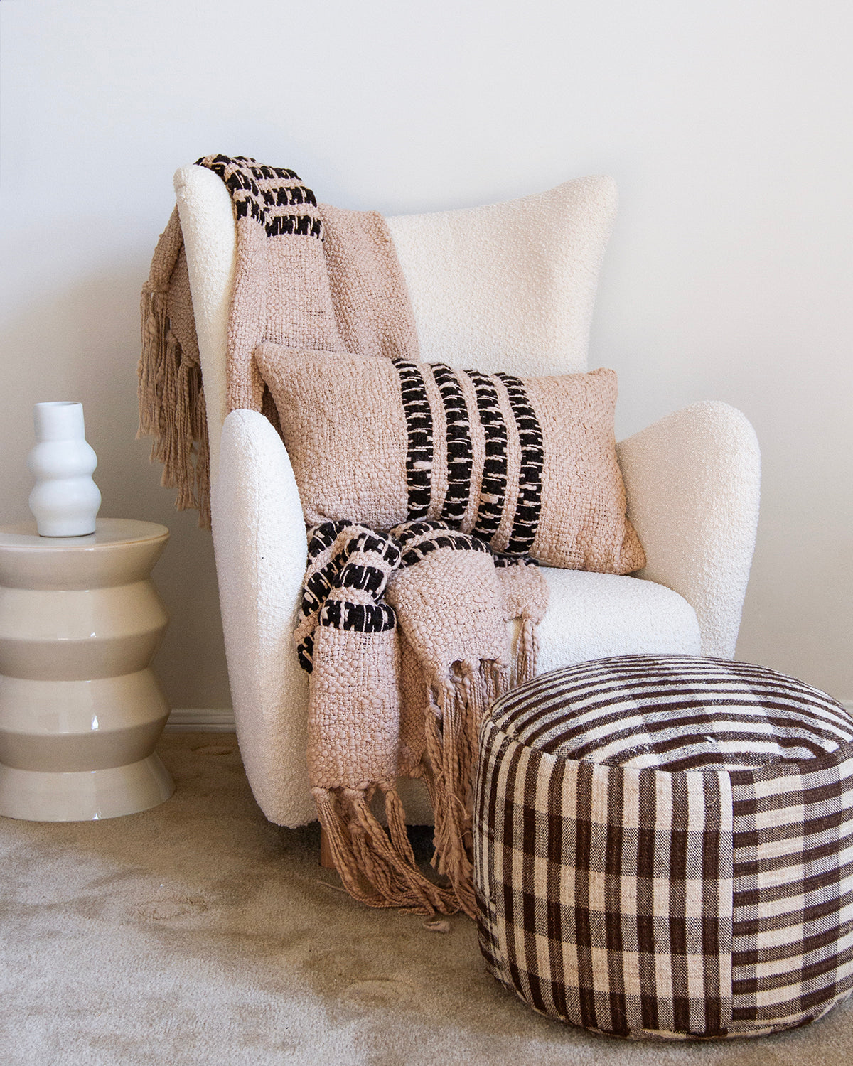 Miel Beige Cotton Throw Pillow