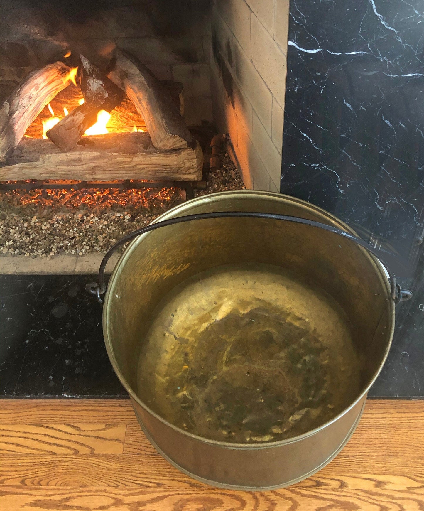Antique Copper Cauldron. Large Hand Pounded Bucket with Wrought Iron Handle. Hand Hammered Fire Wood Scuttle. Rustic Home Decor.