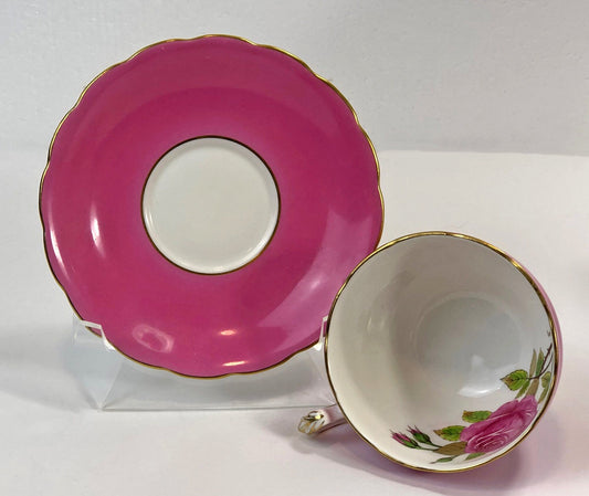 Vintage Cup and Saucer by Staffordshire, England. Hand Painted Tea Set Signed by Artist.