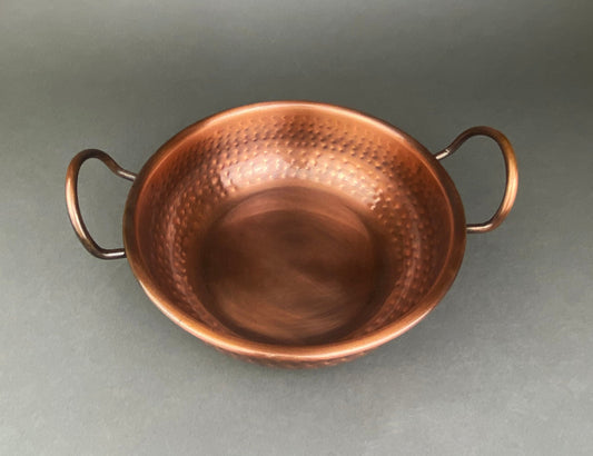 Vintage Hand Hammered Copper Bowl with Handles for Rustic Kitchen Decor