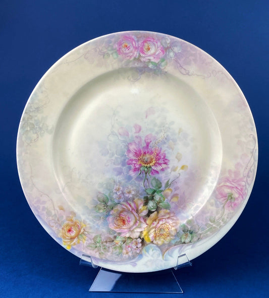 Vintage Hand Painted Plate: Floral Motif Decorative Display, Signed