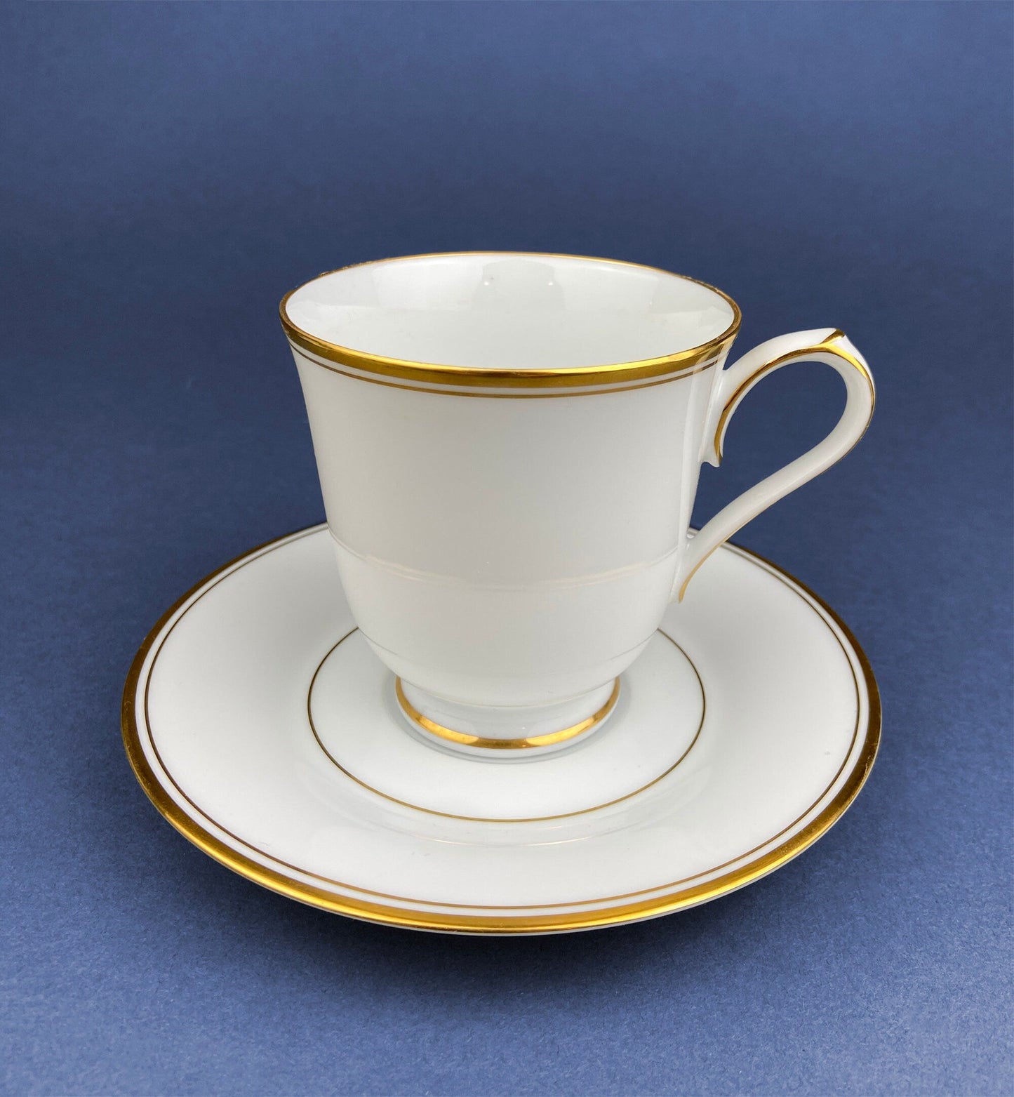 Coalport Elite White Cup and Saucer: Gold Rim Wedding Band China