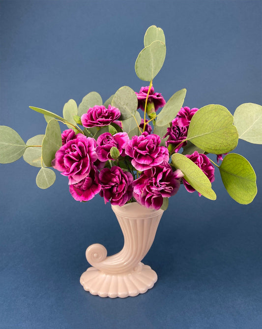 Vintage Pink Milk Glass Horn Vases, Pair of Cornucopia Centerpieces