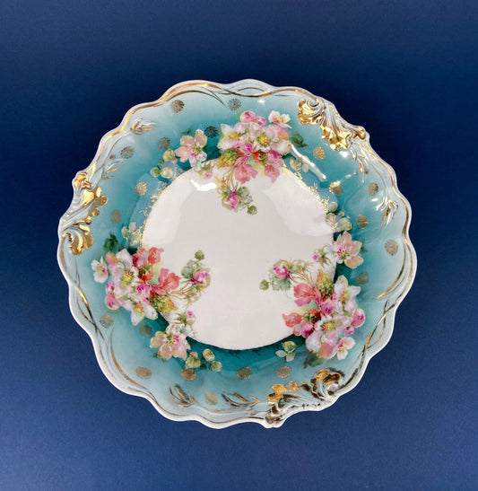 Antique Plate and Bowl by Milton, Imperial Vienna. Hand-Painted Tea Roses. Collectible Dessert Plate and Serving Bowl.