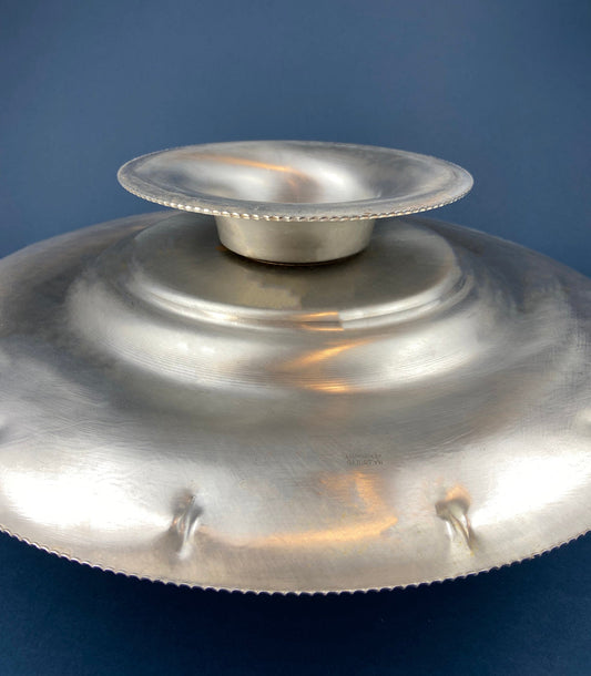 Extra Large Metal Vintage Lazy Susan.  Aluminum by Gailstyn. Hand-Engraved Floral and Leaf Pattern. Silver Colored, Footed Serving Bowl/Dish