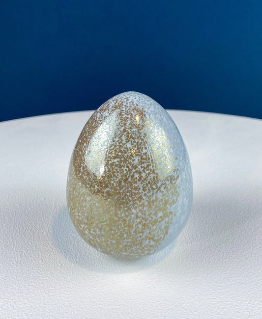 Art Glass Eggs. 3.5" Easter Eggs. Set of Three Spotted Eggs in Gold, Steel, and Blue.  Unusual, Minimalist Easter Decor. Cottagecore Living
