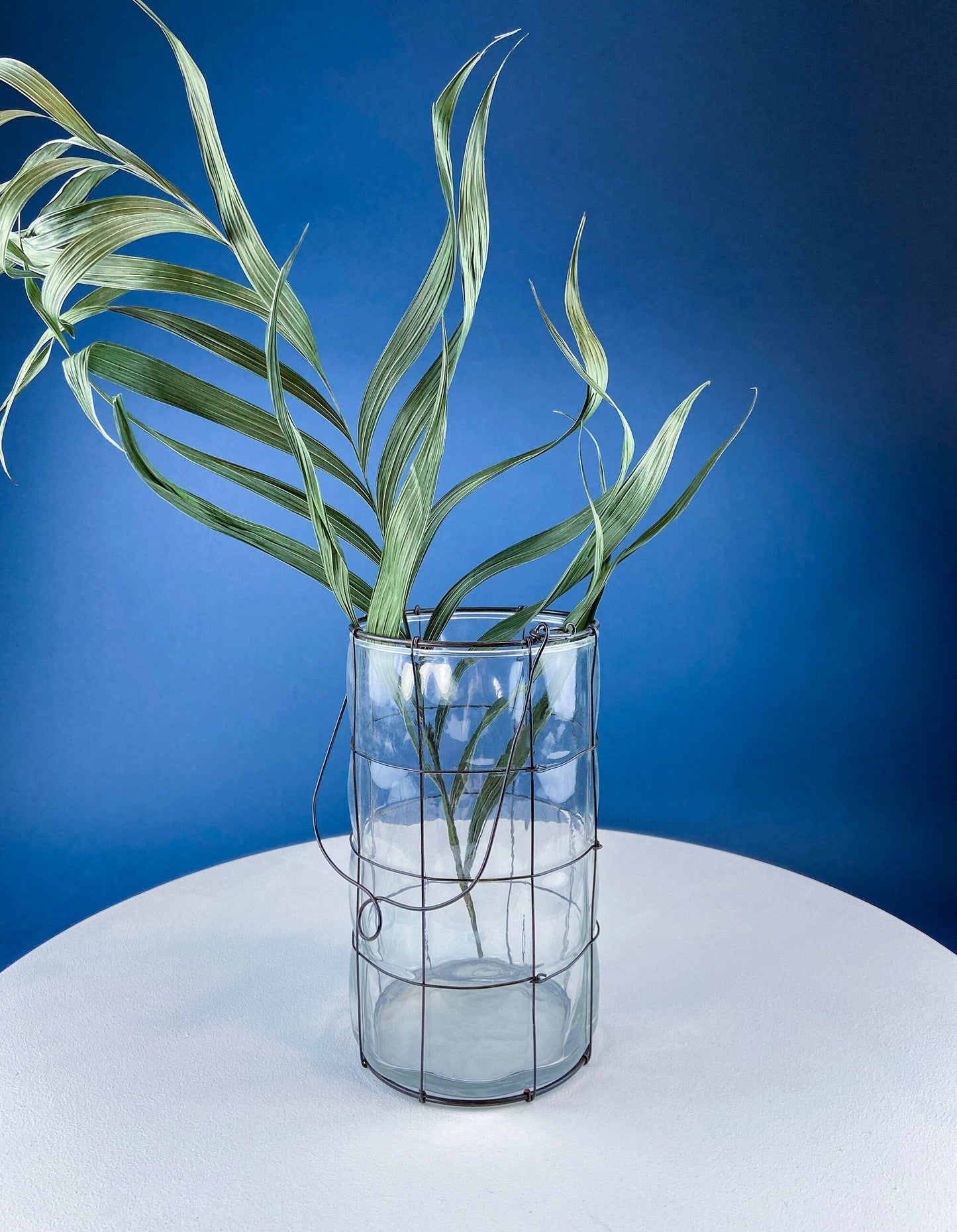 Collection of Rustic, Clear Glass Jars & Bottles with Metal Wire Baskets. Three Sets of Flower Vases or Candle Holders. Modern Farmhouse.