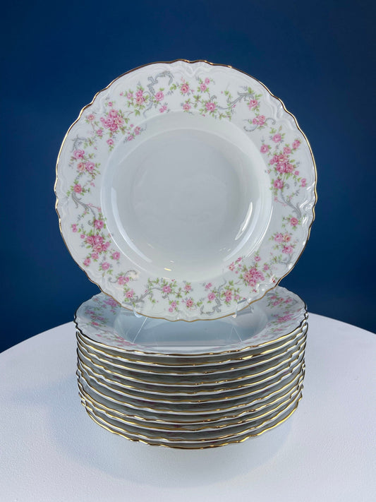 Antique Hutschenreuther Porcelain Soup Plates. Set of 12, Richelieu Rose Garlands Motif. Wedding Gift Idea. Fine Dining. Modern Farmhouse.