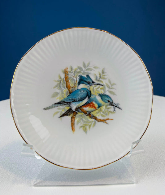 Vintage Cup and Saucer with Blue Birds. Queens's Fine Bone China. Birds of America. Pair of Kingfishers. Gift for Dad, Fisherman, Bird Lover