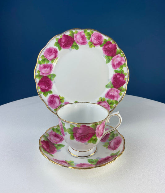 Royal Albert Tea Set Trio. 8" Salad/Dessert Plate, Cup and Saucer. Old Country Rose Motif. Tea Party. Gift for Mom. Cottagecore Living.