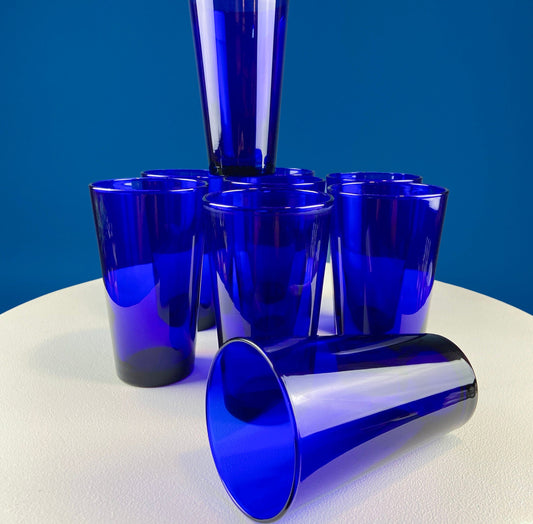 Modern Cobalt Blue Tumblers. Set of 6 Minimal Glasses. Blue Kitchen Decor. Dining Room Decor. Cottagecore Living. Collectible Glass.