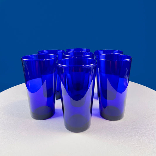 Modern Cobalt Blue Tumblers. Set of 8 Minimal Glasses. Blue Kitchen Decor. Dining Room Decor. Cottagecore Living. Collectible Glass.