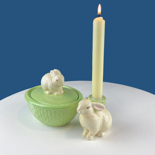 Cute Bunny Candle Holder. Beige Hallmark Rabbit Candle Holder. Easter or Spring Celebration. Dining Room Table Decor.  Modern Farmhouse.