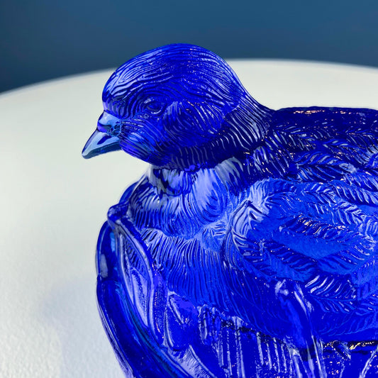 Vintage Bowl - Nesting Dove Cobalt Blue Glass Lidded Serving Bowl. Deep Blue Color. Dining Room Decor. Charming Gift for Him or Her.