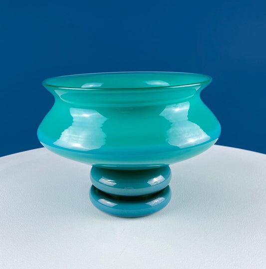 Stunning Jade Color Hand Blown Glass Footed Bowl. Semi-Opaque Glass Modern Glass Art. Modern Home Decor. Interior Design Ideas. Gift for Him