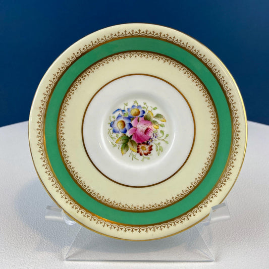 Vintage Green and Yellow Royal Worcester Teacup or Coffee Cup & Saucer. Hand Painted Floral Motif. Gift for Tea Lovers. Dining Table.