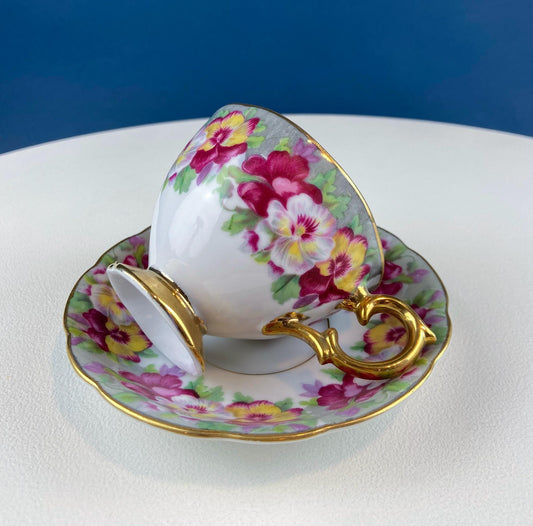 Vintage Royal Sealy Pansy Cup and Saucer, French Country Decor
