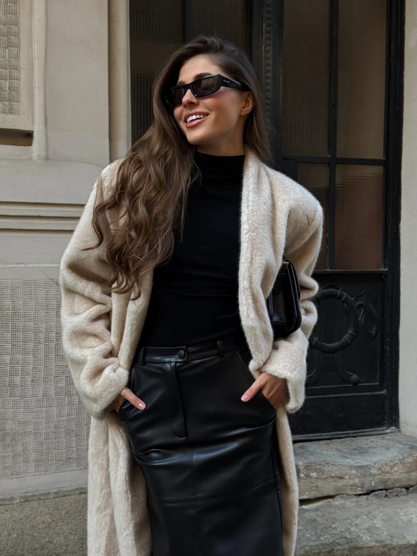 Sylvie Iconic Statement Fiber Coat in Ivory