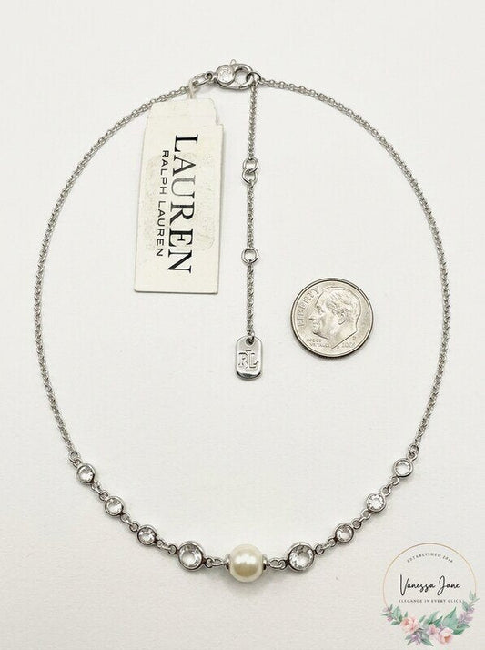 Lauren Ralph Lauren Silver-Tone Crystal and Imitation Pearl  Necklace