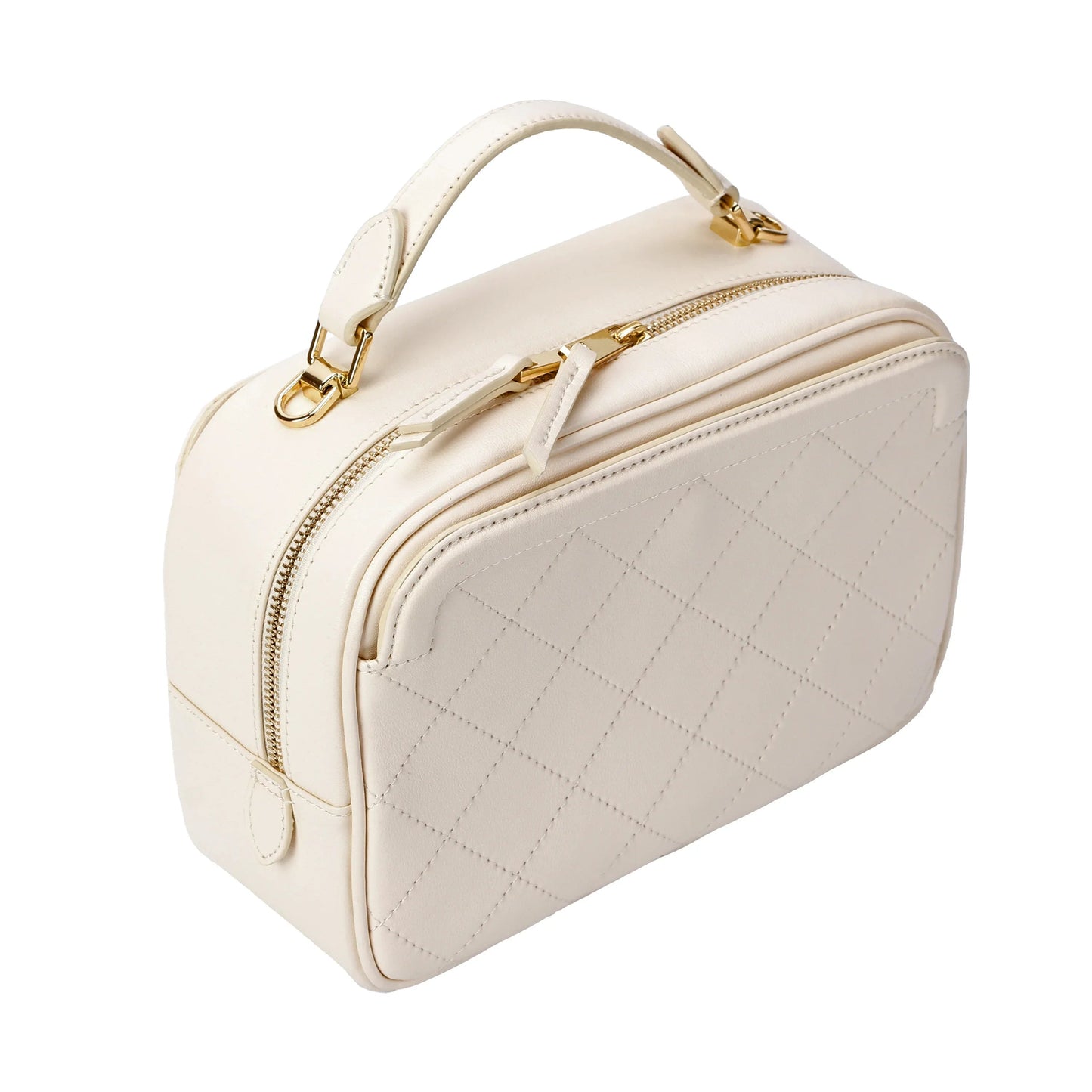 White Quilted Leather Camera Bag for Women – Stylish Crossbody Purse