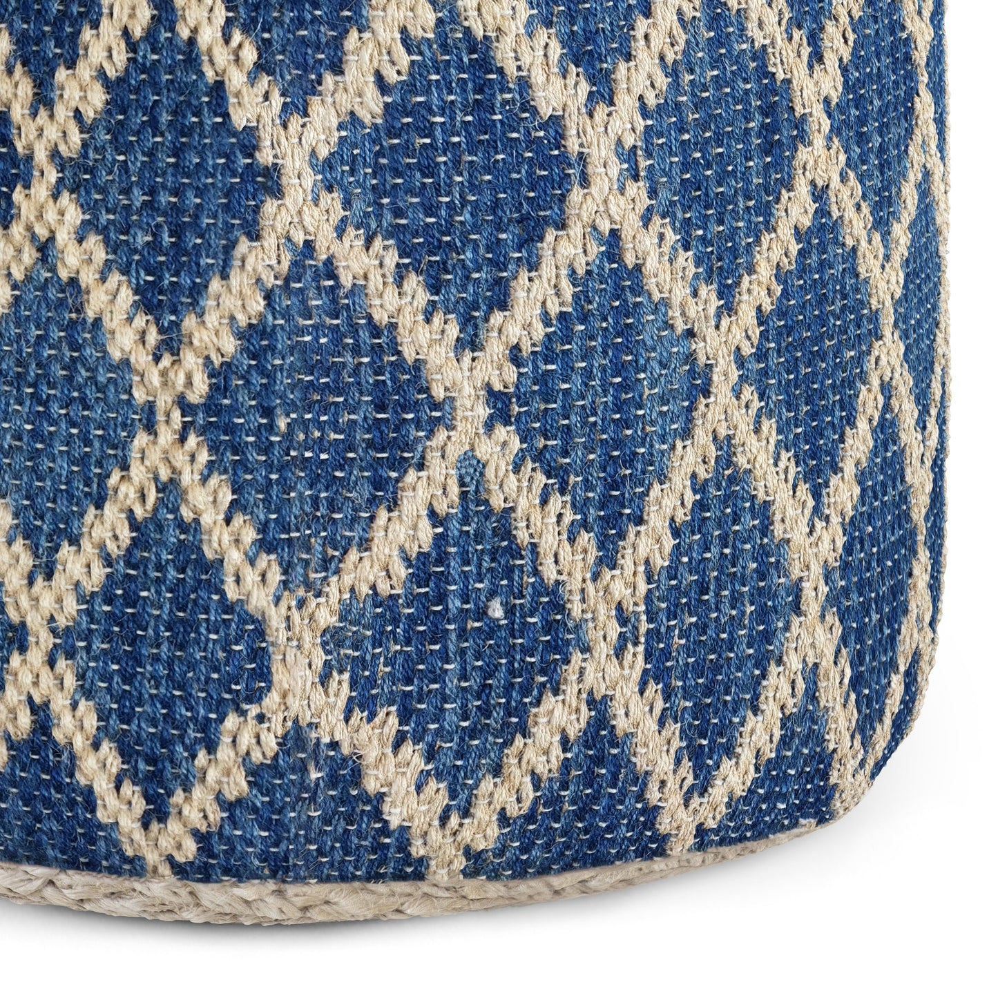 The Edgeley Blue & Natural Woven Jute Pouf