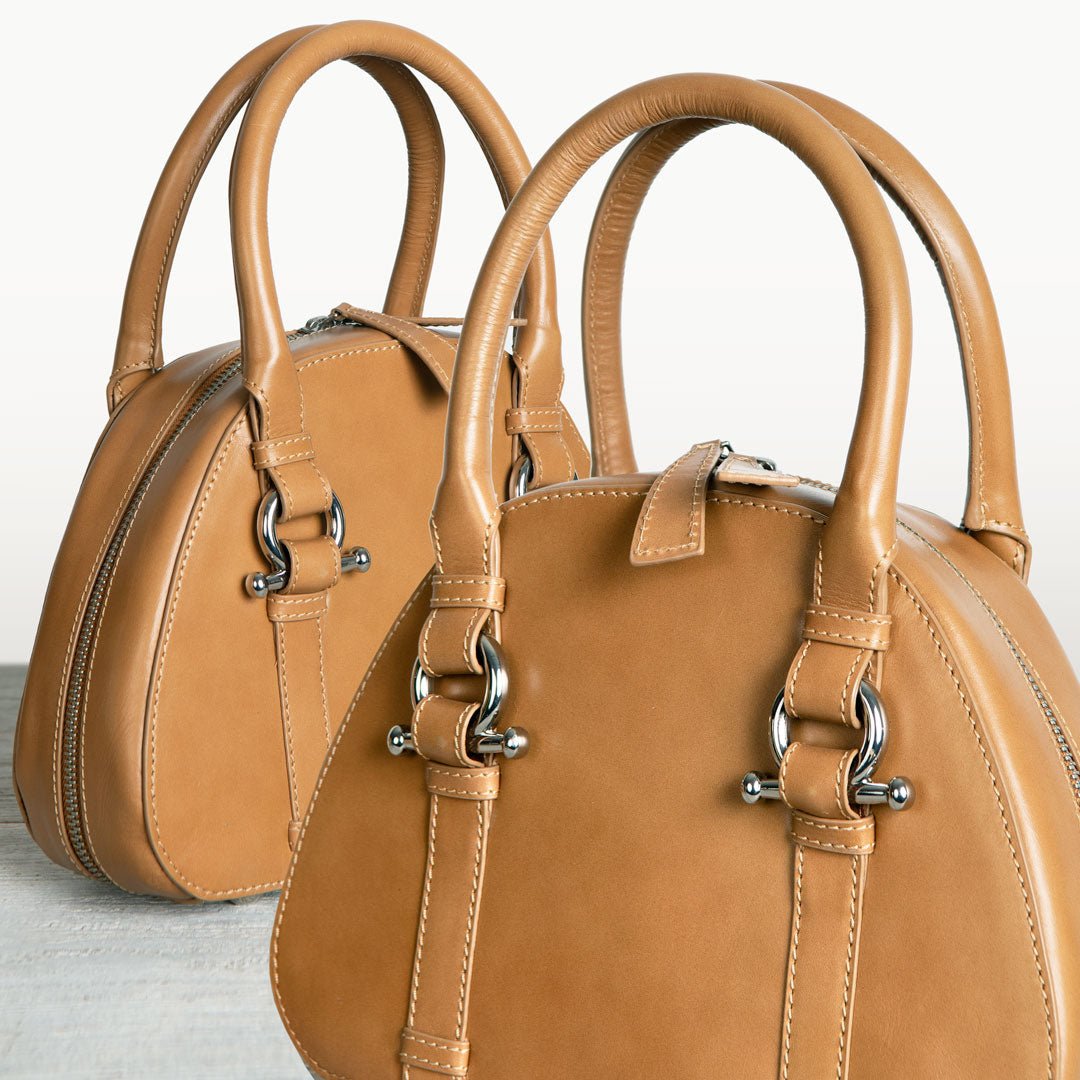 Kella - Horse Bit Vanity Luxury Leather handbag in Caramel