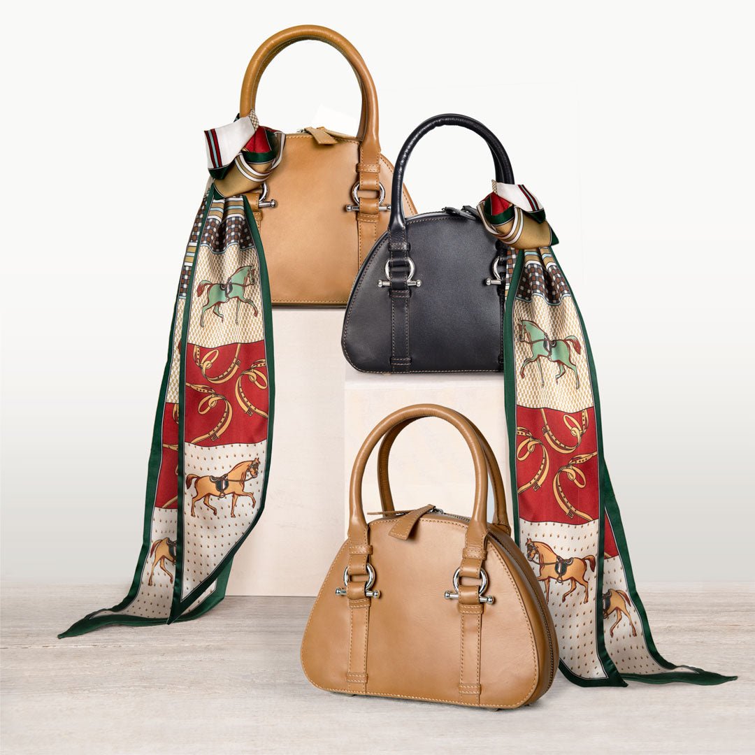 Kella - Horse Bit Vanity Luxury Leather handbag in Caramel