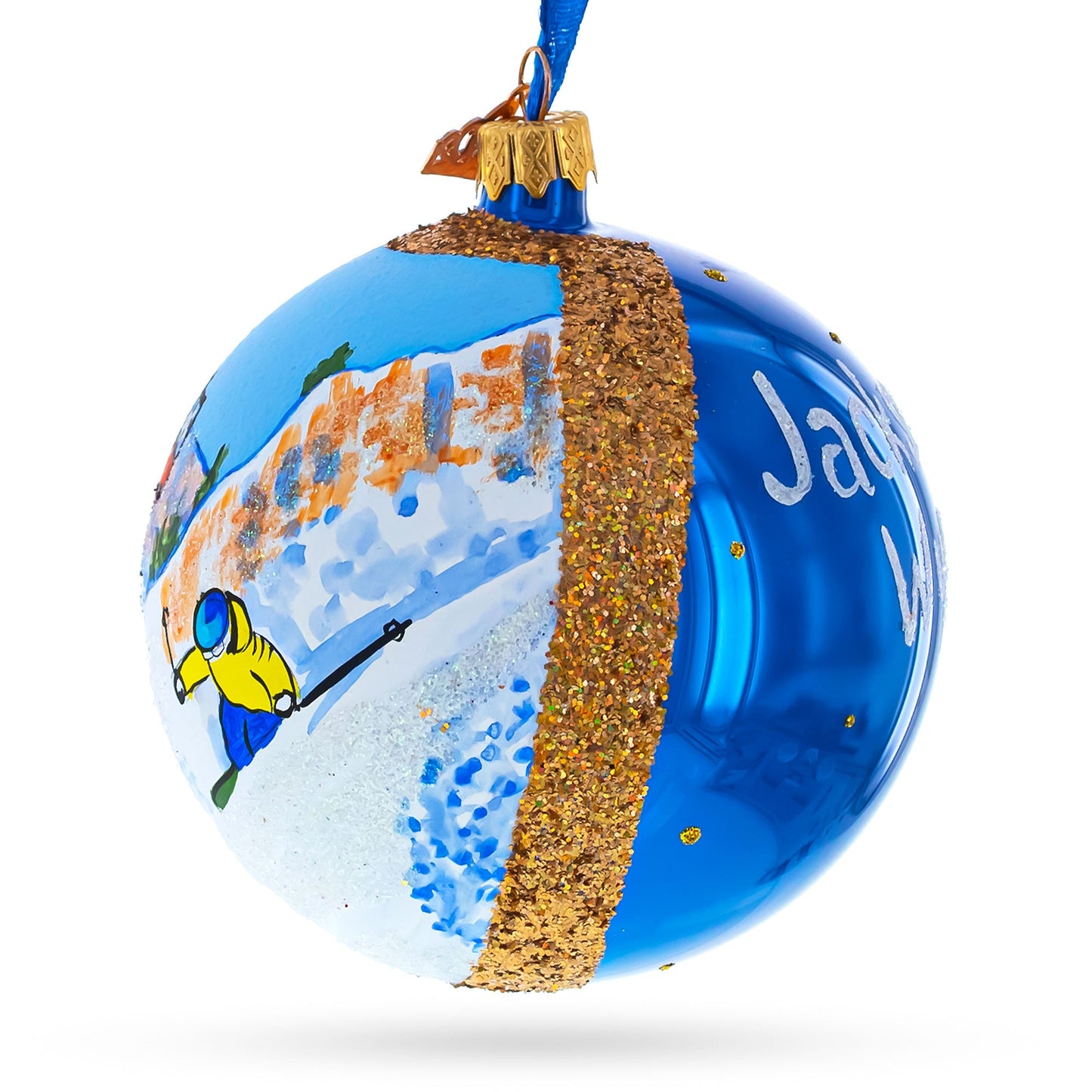 Jackson Hole Ski Resort, Wyoming, USA Glass Ball Christmas Ornament 4 Inches