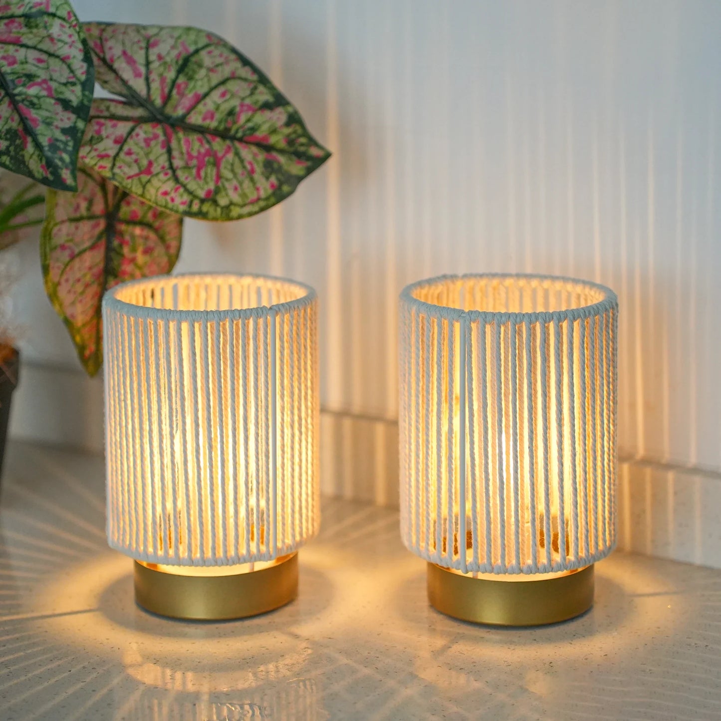 Set of 2 Braided Cotton Rope Table Lamp 6.5" Tall