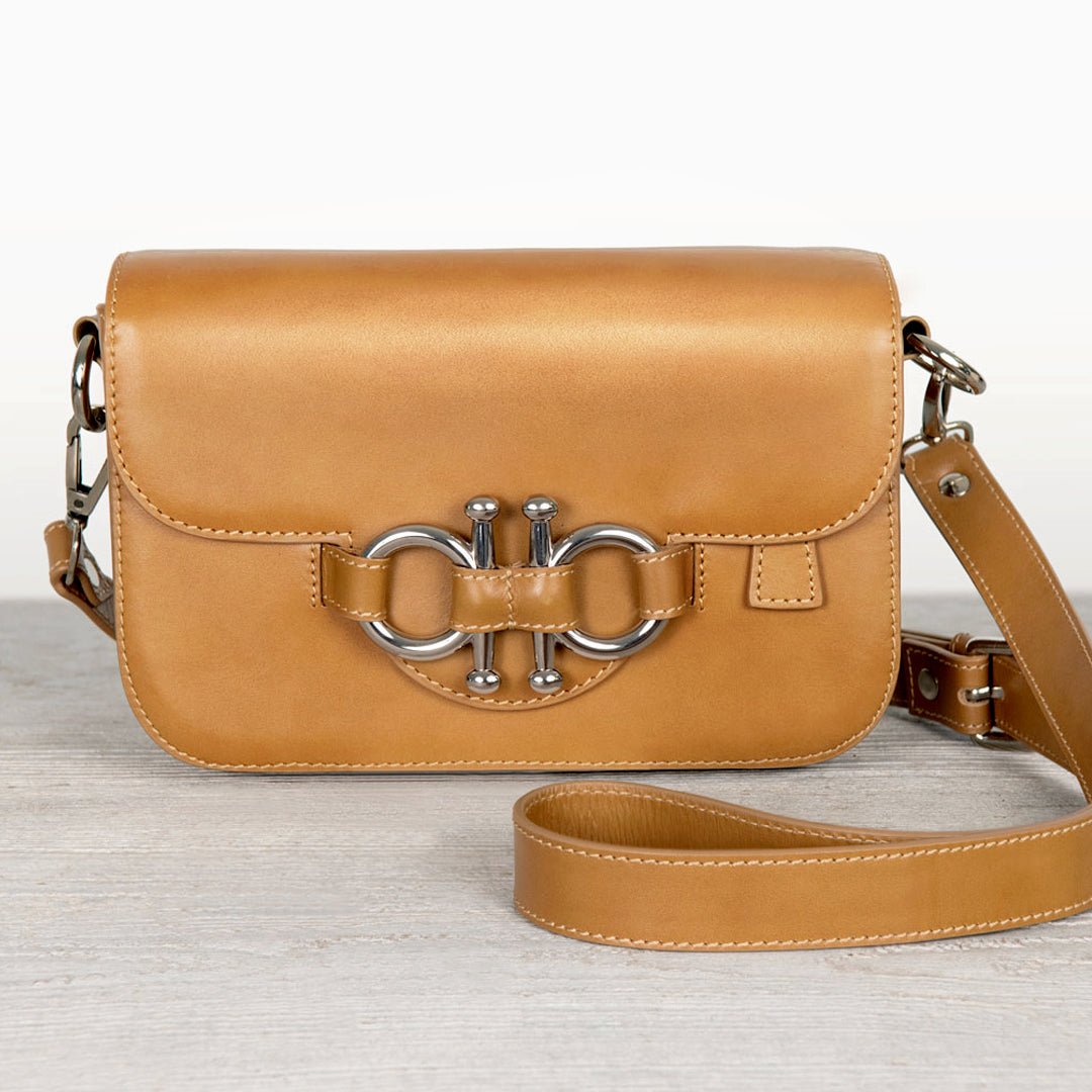 Lana - Horse Bit Crossbody Luxury Leather Bag in Caramel