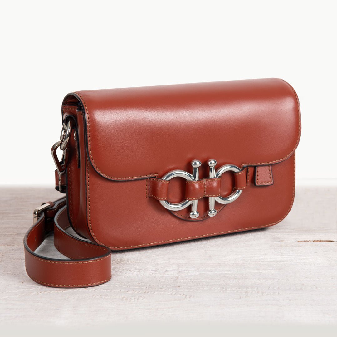 Lana - Horse Bit Crossbody Luxury Leather Bag in Cognac
