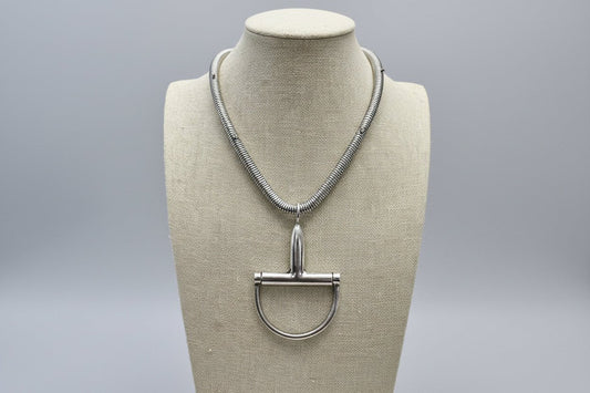 Silver Horse Bit Statement Necklace - Bold Western Equestrian Jewelry