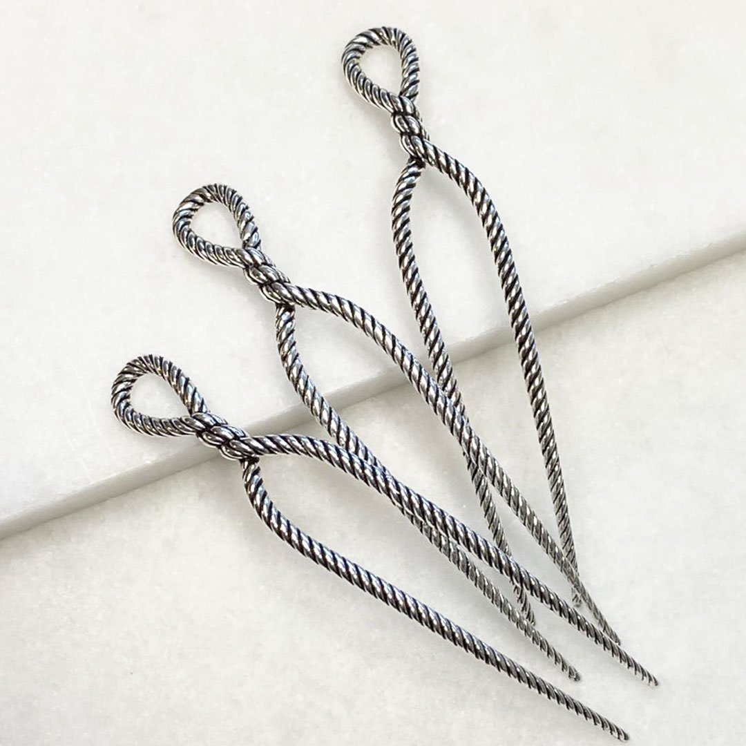 Lariat - Rope Twist Large Hair Pick in Silver