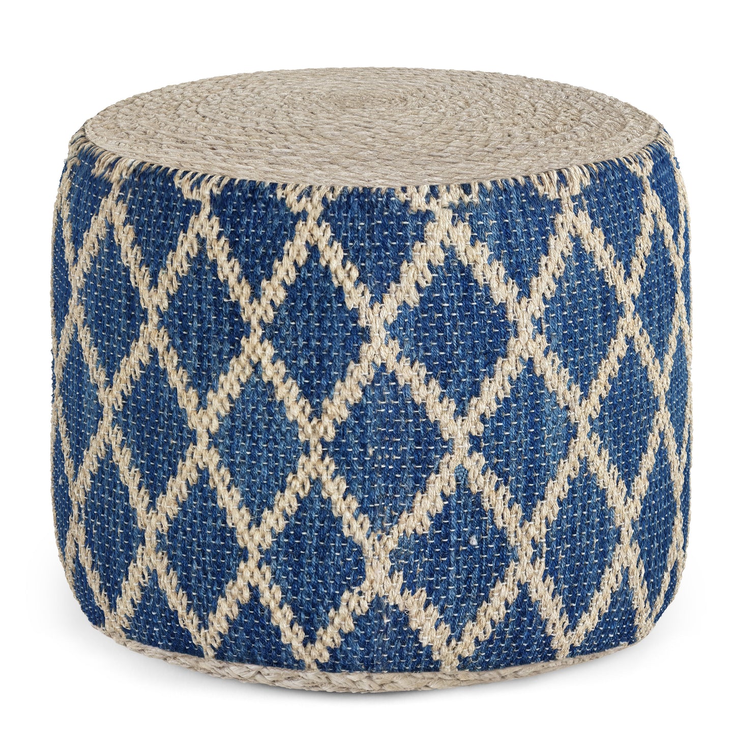 The Edgeley Blue & Natural Woven Jute Pouf