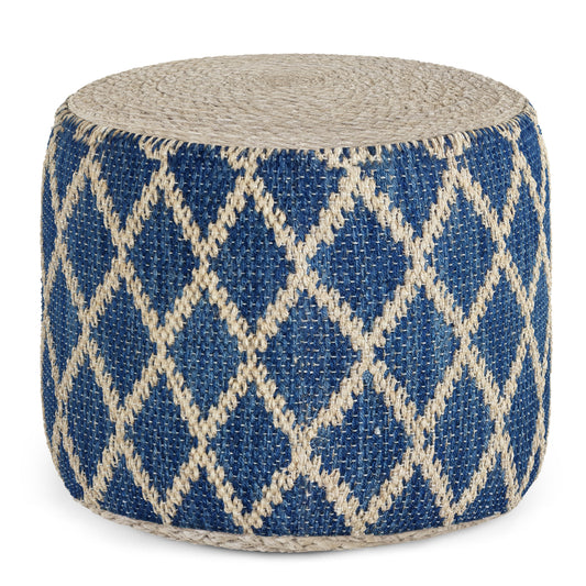 The Edgeley Blue & Natural Woven Jute Pouf